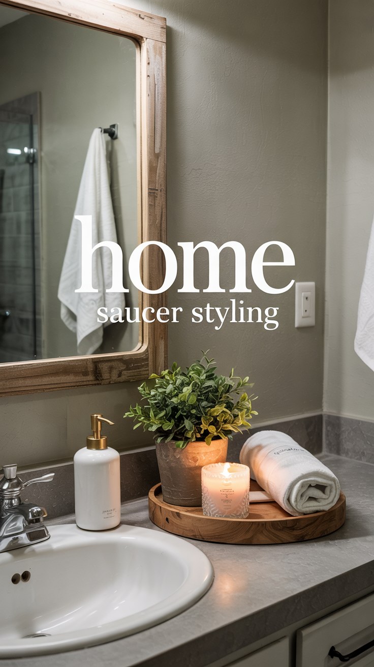 Spa Bathroom Styling Ideas Using Natural Plant Saucers and Earthy Decor