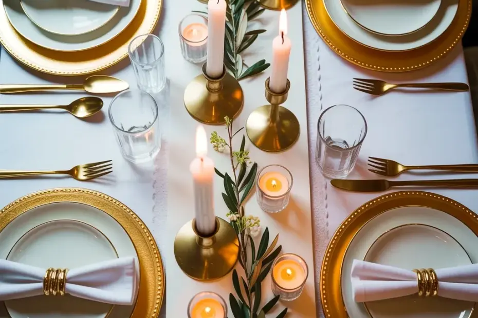 Elegant Formal Table Setting Ideas with Gold Accents and Fresh Greenery