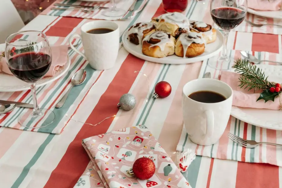 Pink Christmas Tablecloth Set - Retro Maximalist Vintage Midcentury Dining Collection