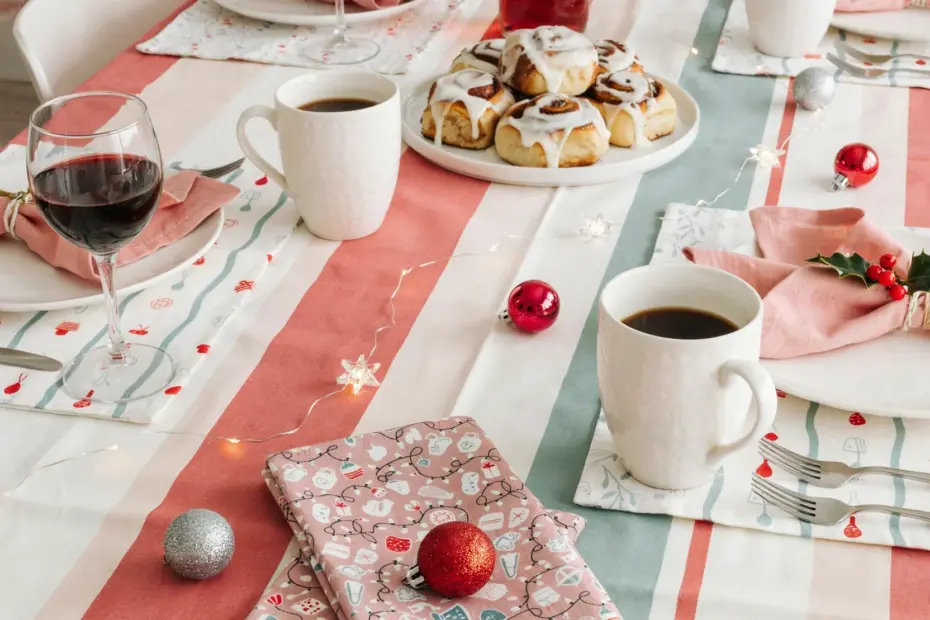 Pink Christmas Retro Maximalist Table Setting | Vintage Midcentury Cotton Dining Decor