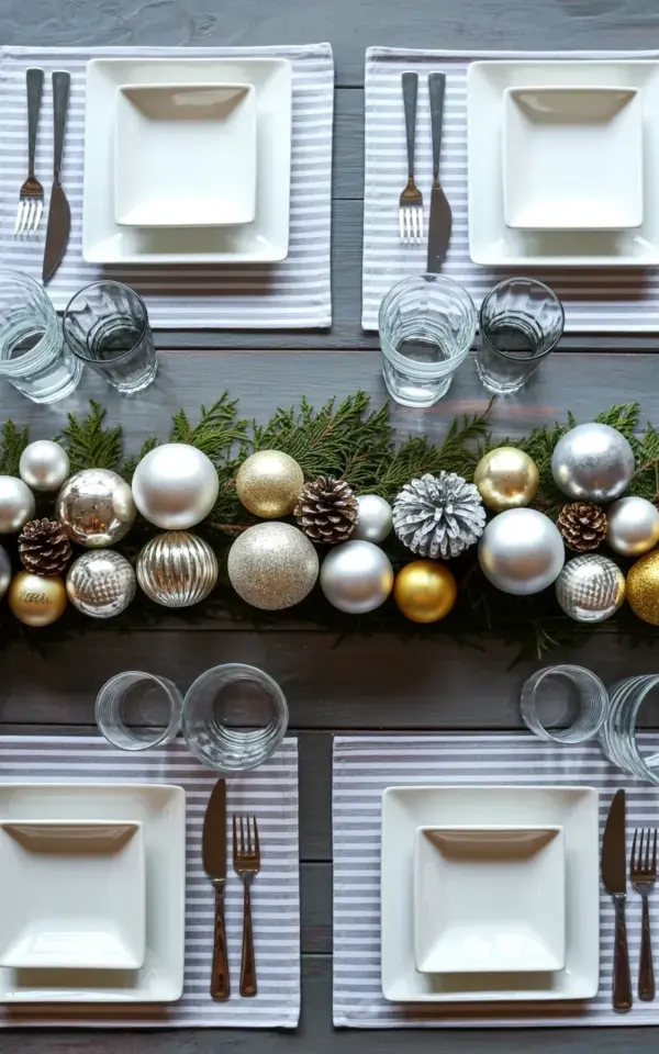 Holiday Table Setting Ideas with Mercury Glass & Evergreens for a Christmas Dinner